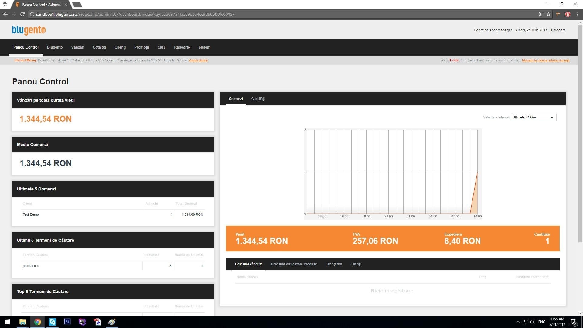 Panoul de control (dashboard) – captură de ecran 1