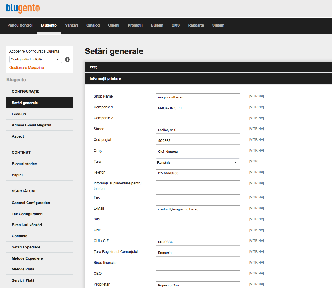Inserarea datelor companiei in factura – captură de ecran 1