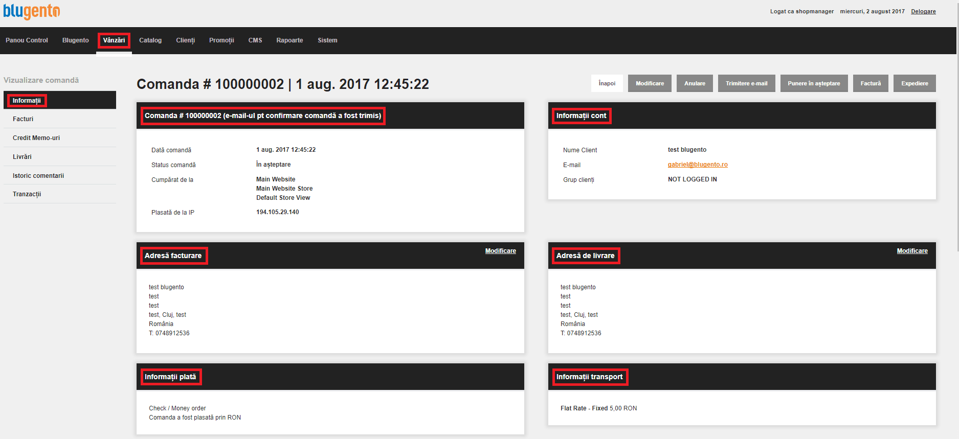 Gestionarea unei comenzi – captură de ecran 2