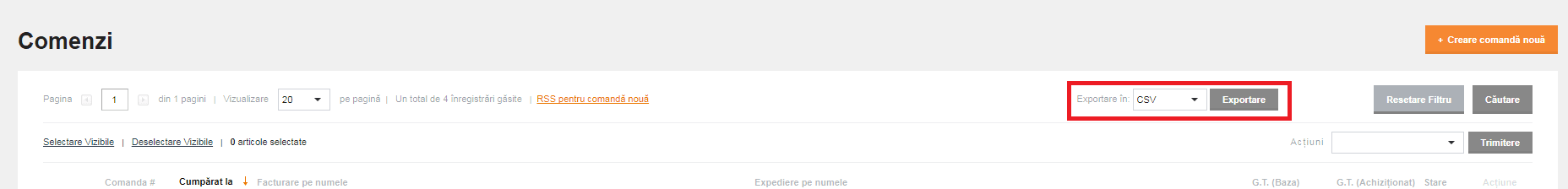 Comenzi asistate (telefonice) – captură de ecran 3