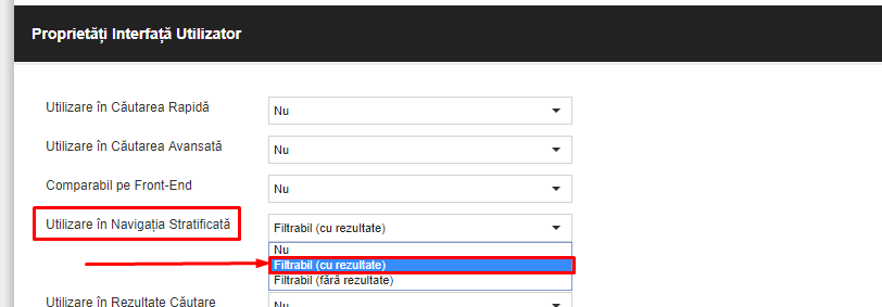 Gestionarea filtrelor de produse – captură de ecran 2