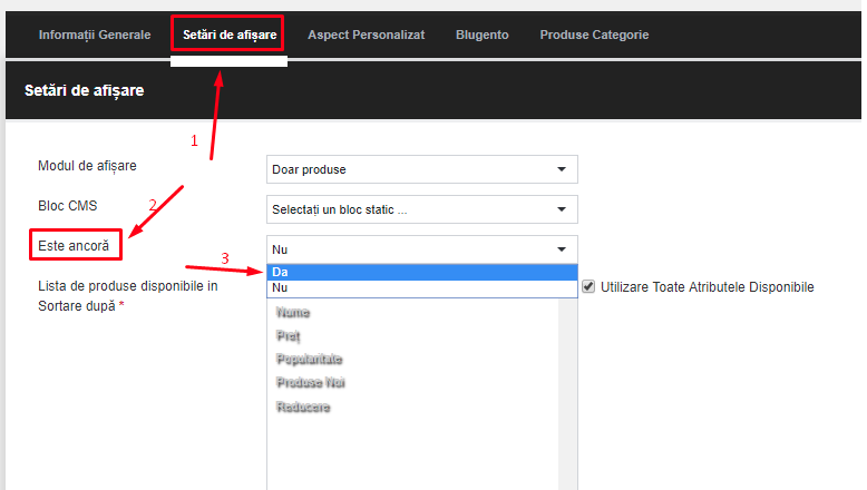 Gestionarea filtrelor de produse – captură de ecran 3