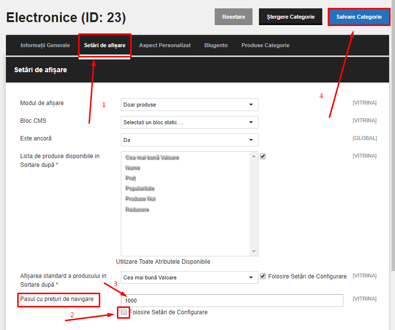 Gestionarea filtrelor de produse – captură de ecran 5