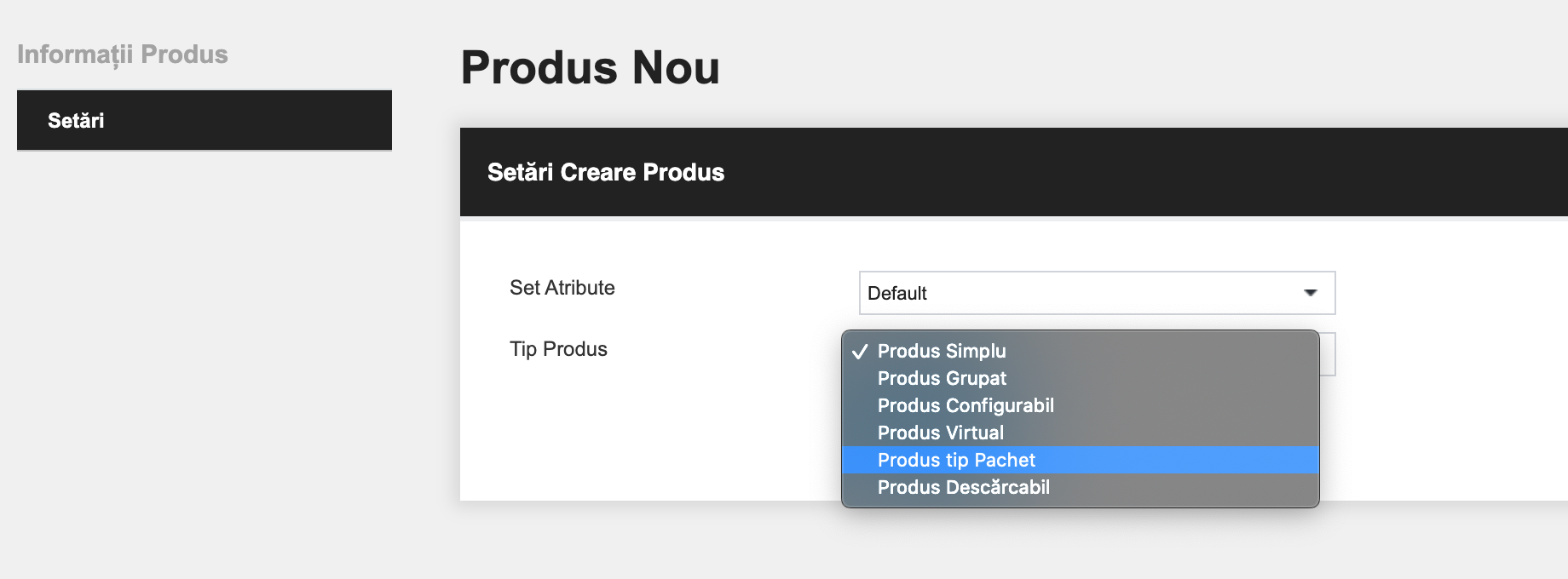 Adăugarea unui produs tip pachet – captură de ecran 1