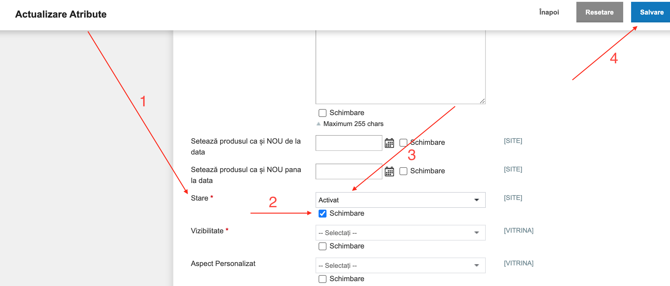Actualizare în masă a valorilor atributelor comune specifice produselor – captură de ecran 2