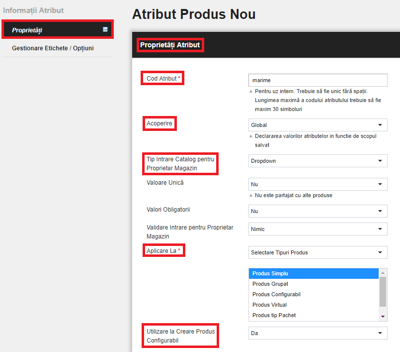 Adăugarea unui produs configurabil (variabil) – captură de ecran 2
