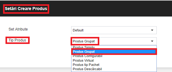 Adăugarea unui produs grupat – captură de ecran 1