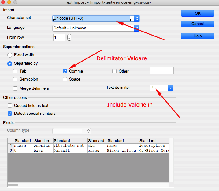 Editarea fisierelor CSV pentru importul produselor simple cu optiuni personalizate – captură de ecran 1