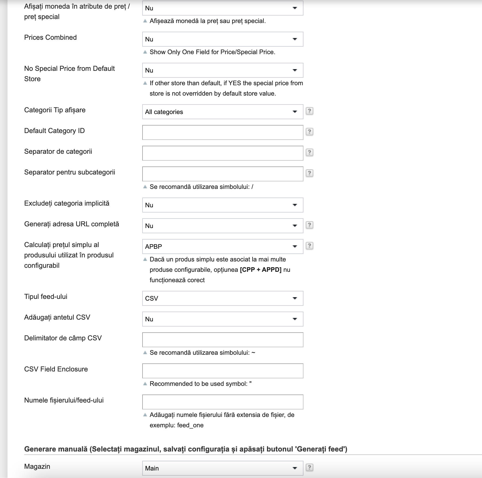Exportare Feed-uri de produse (FullFeed) – captură de ecran 3