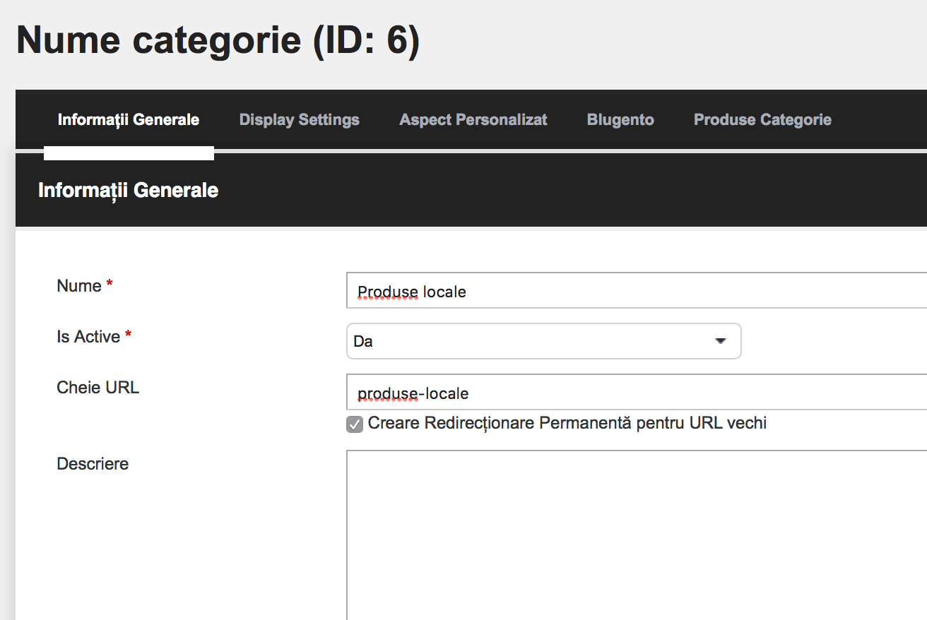 Administrarea categoriilor de produse – captură de ecran 3