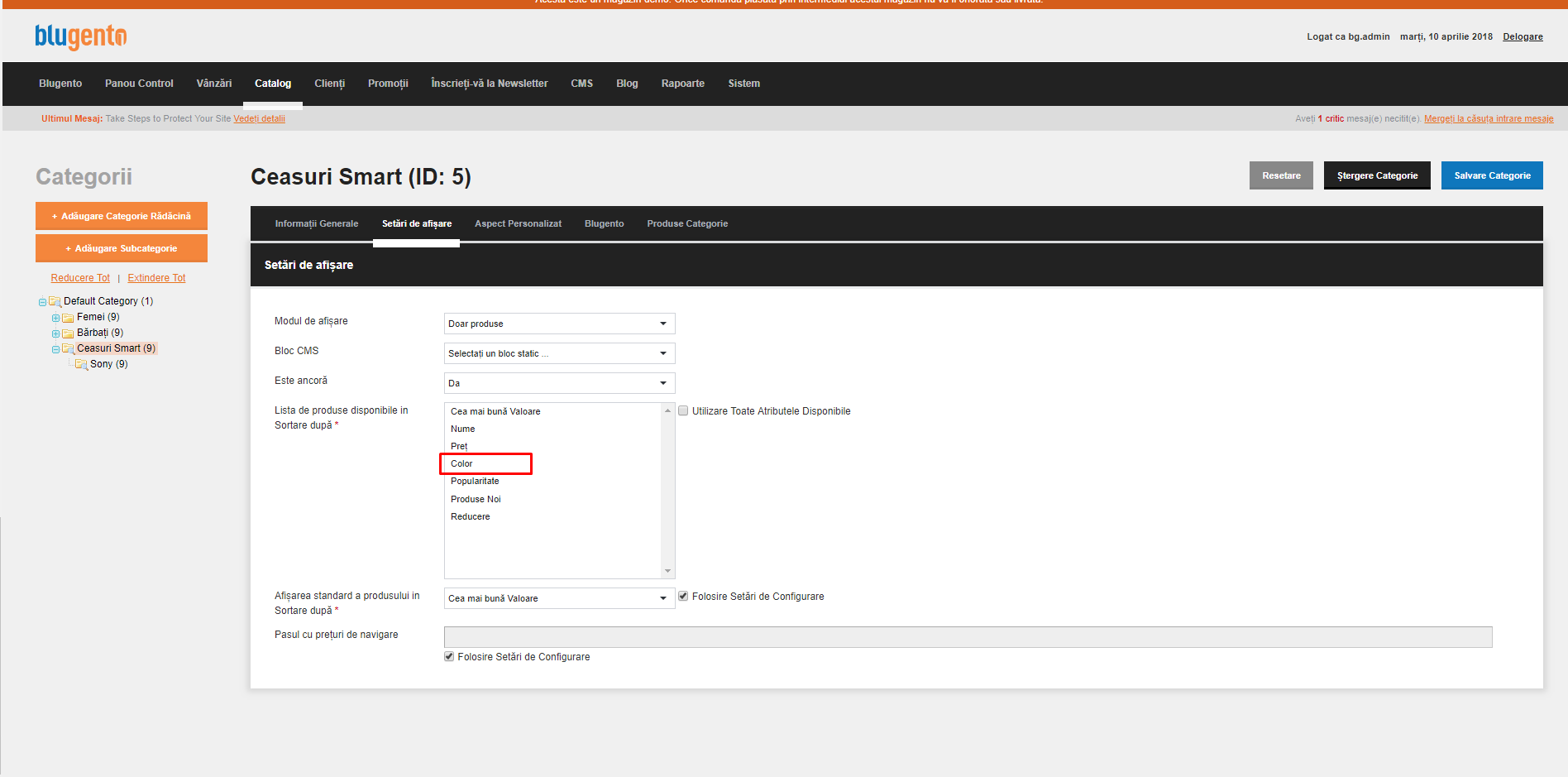 Ordonarea/sortarea produselor dintr-o categorie – captură de ecran 4