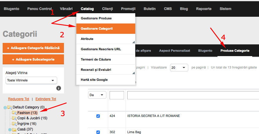 Pozitia produselor in categorii – captură de ecran 1