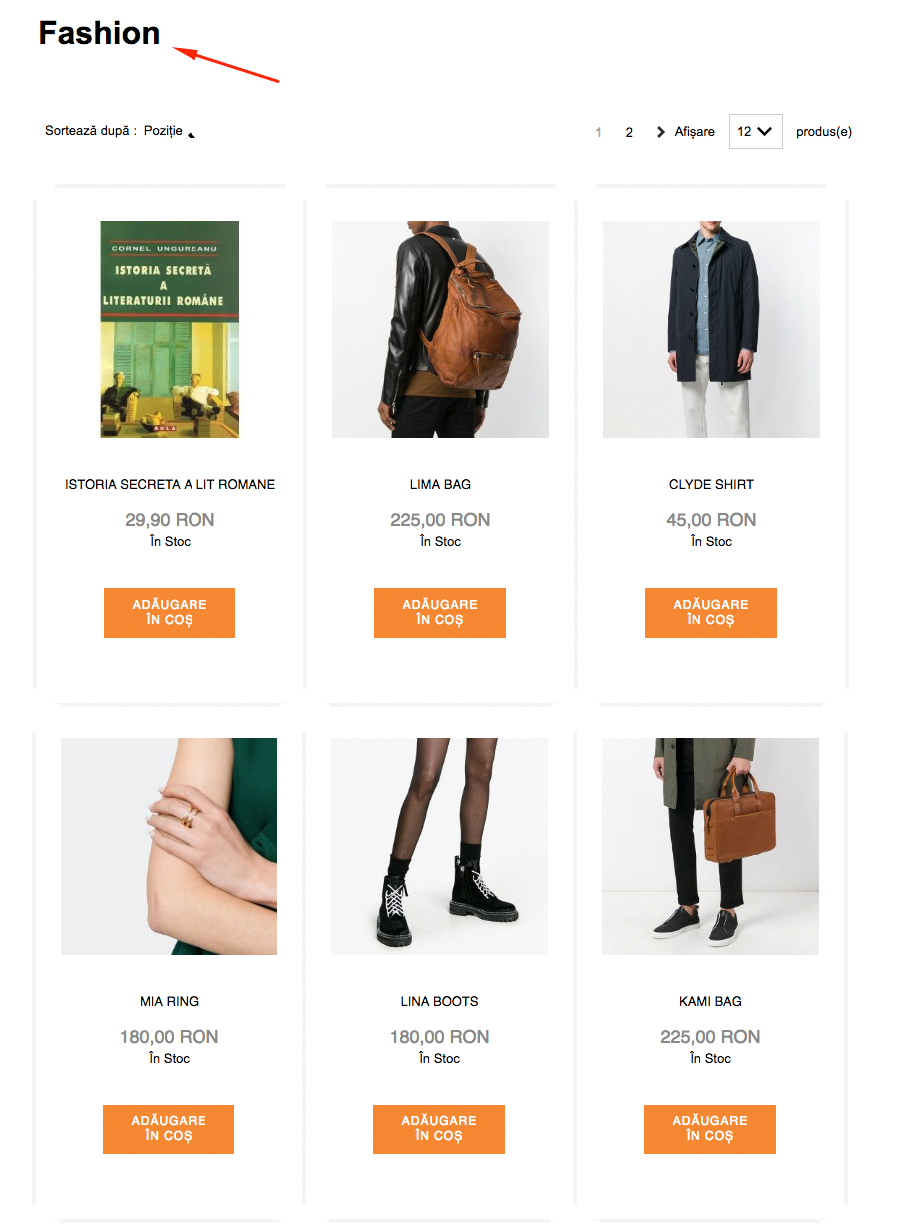Pozitia produselor in categorii – captură de ecran 3