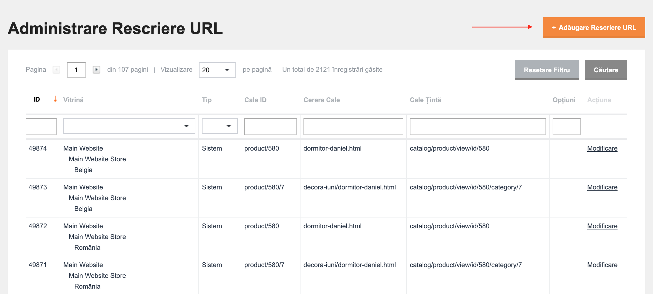 Gestionare rescriere URL-uri personalizate – captură de ecran 2