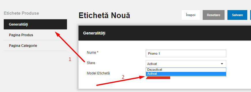 Gestionarea etichetelor de produse – captură de ecran 5