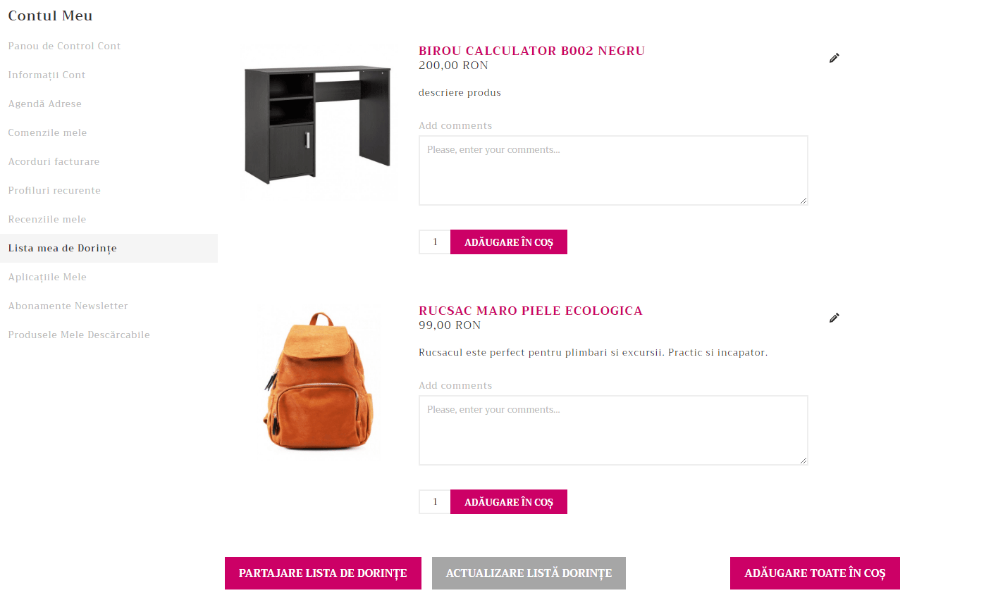Lista de dorințe (Wishlist) – captură de ecran 2