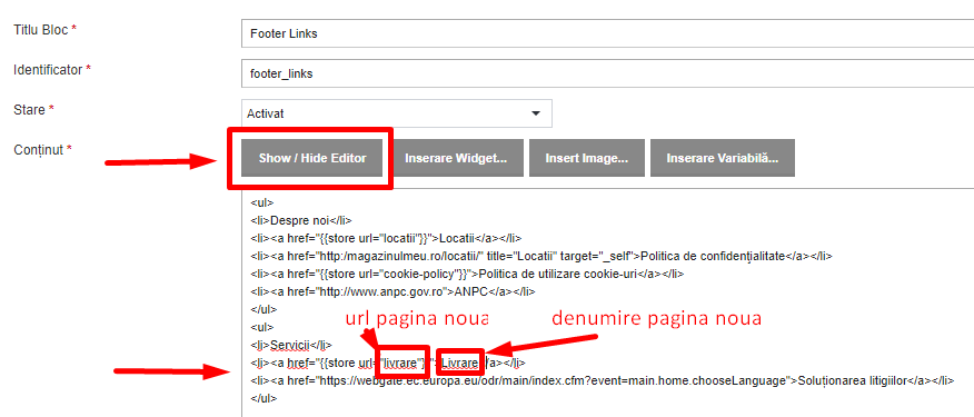 Adăugarea și editarea unei pagini – captură de ecran 6