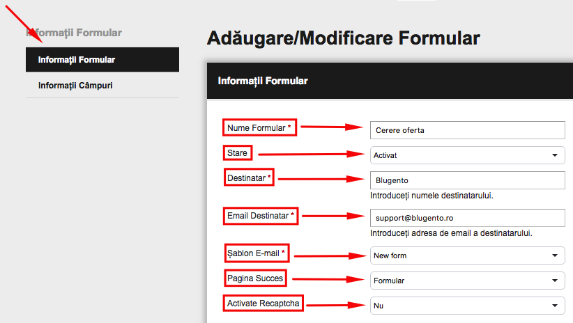 Creare Formular – captură de ecran 3
