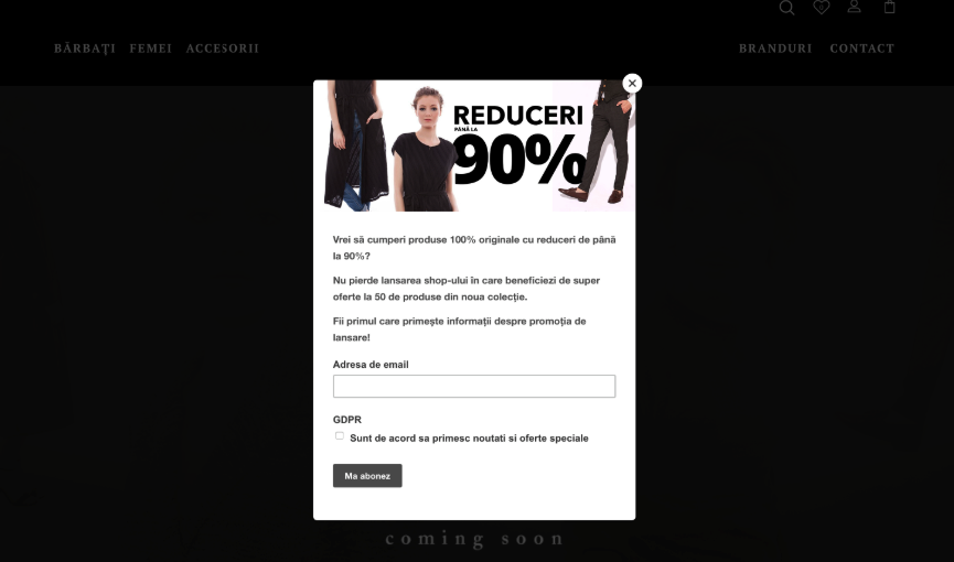 Modul Pop-up – captură de ecran 1