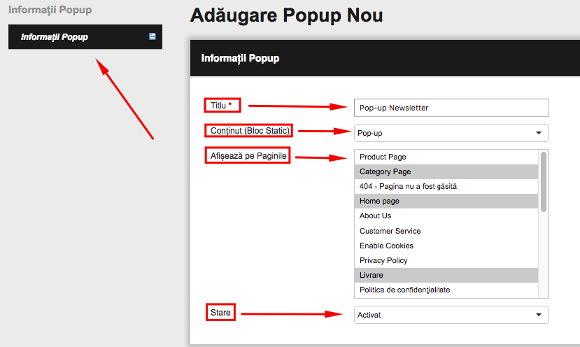 Modul Pop-up – captură de ecran 5