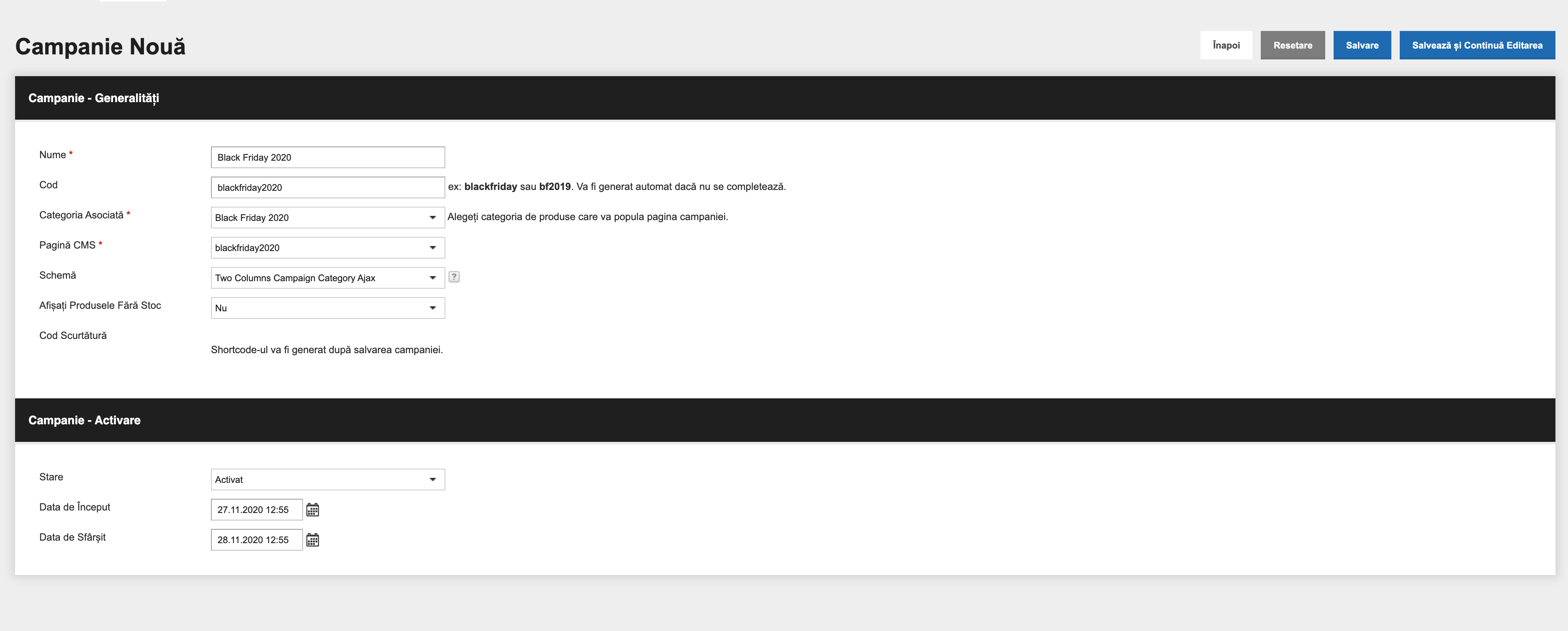 Configurarea Modulului Campaign Landing Page – captură de ecran 2