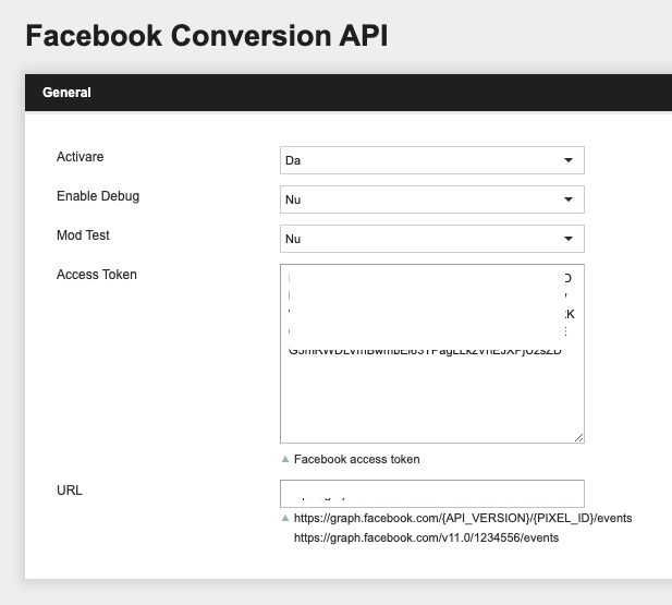Integrare Facebook Conversion API – captură de ecran 1