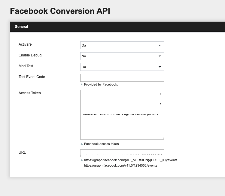 Integrare Facebook Conversion API – captură de ecran 2
