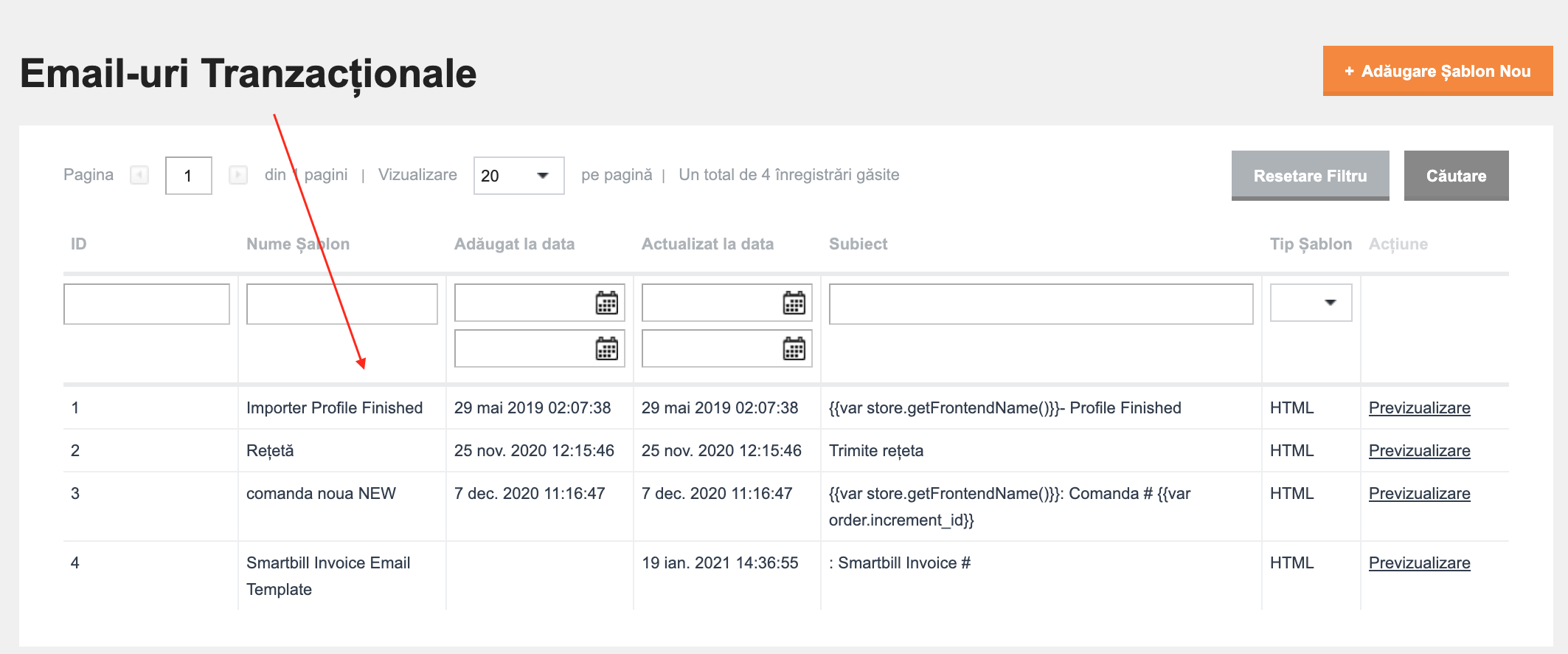 Editarea șabloanelor de email automate/tranzacționale – captură de ecran 2