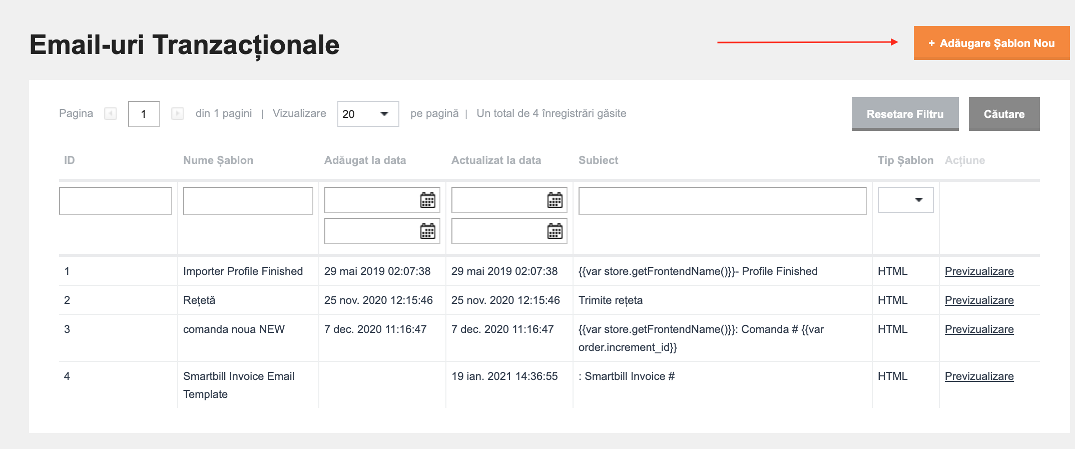 Editarea șabloanelor de email automate/tranzacționale – captură de ecran 3