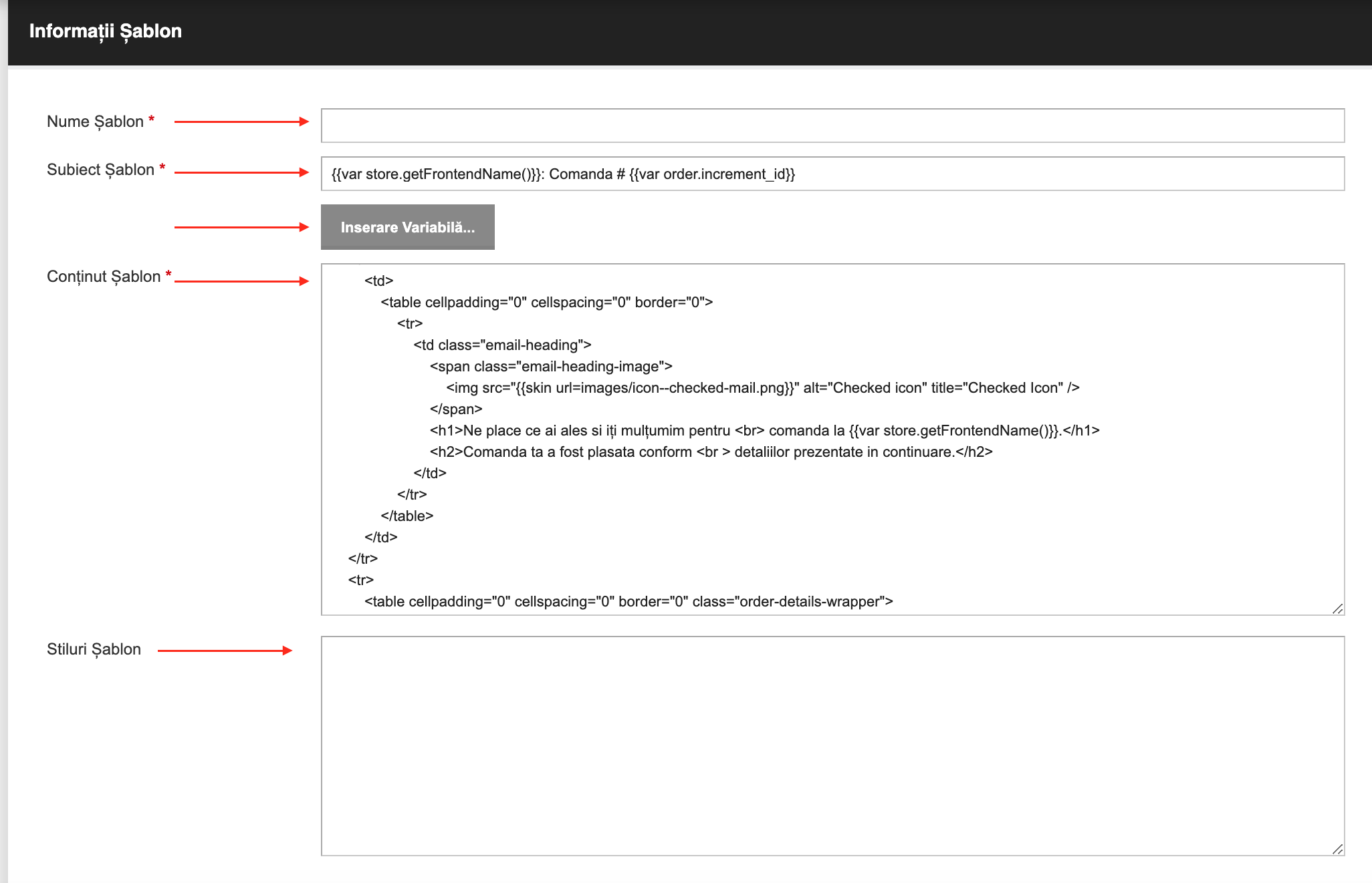 Editarea șabloanelor de email automate/tranzacționale – captură de ecran 5