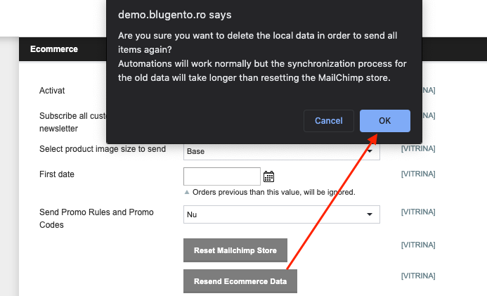 Integrarea modulului Mailchimp cu Blugento – captură de ecran 9