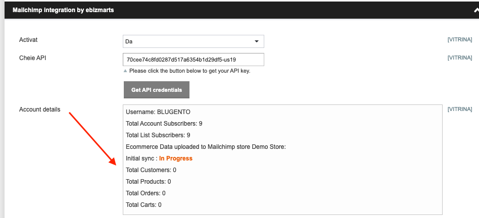 Integrarea modulului Mailchimp cu Blugento – captură de ecran 10