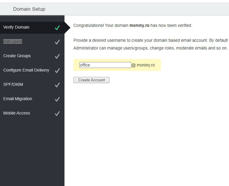 Configurarea serviciului de email Zoho – captură de ecran 3