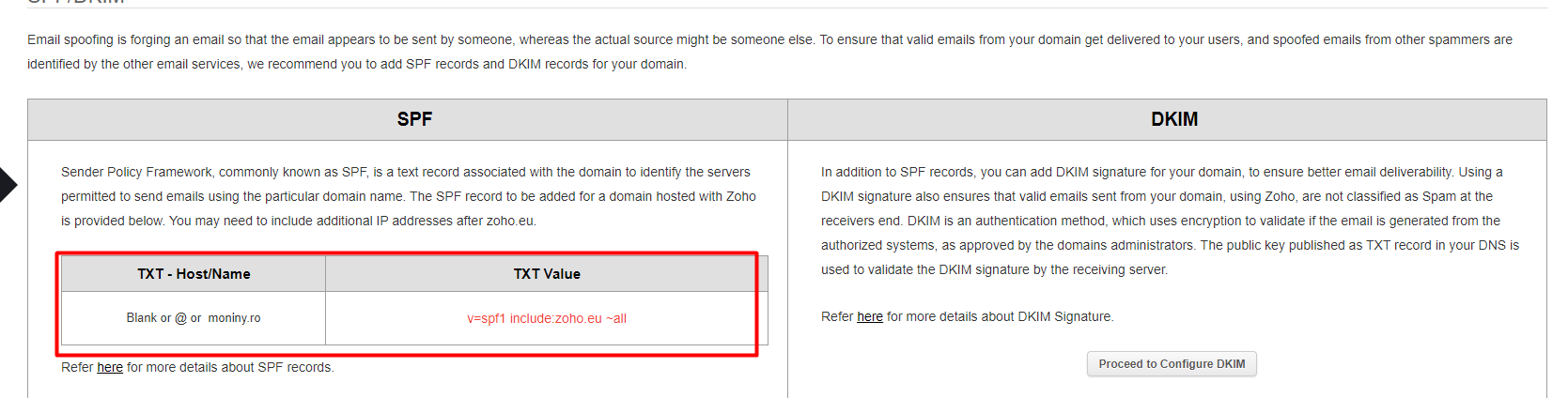 Configurarea serviciului de email Zoho – captură de ecran 7