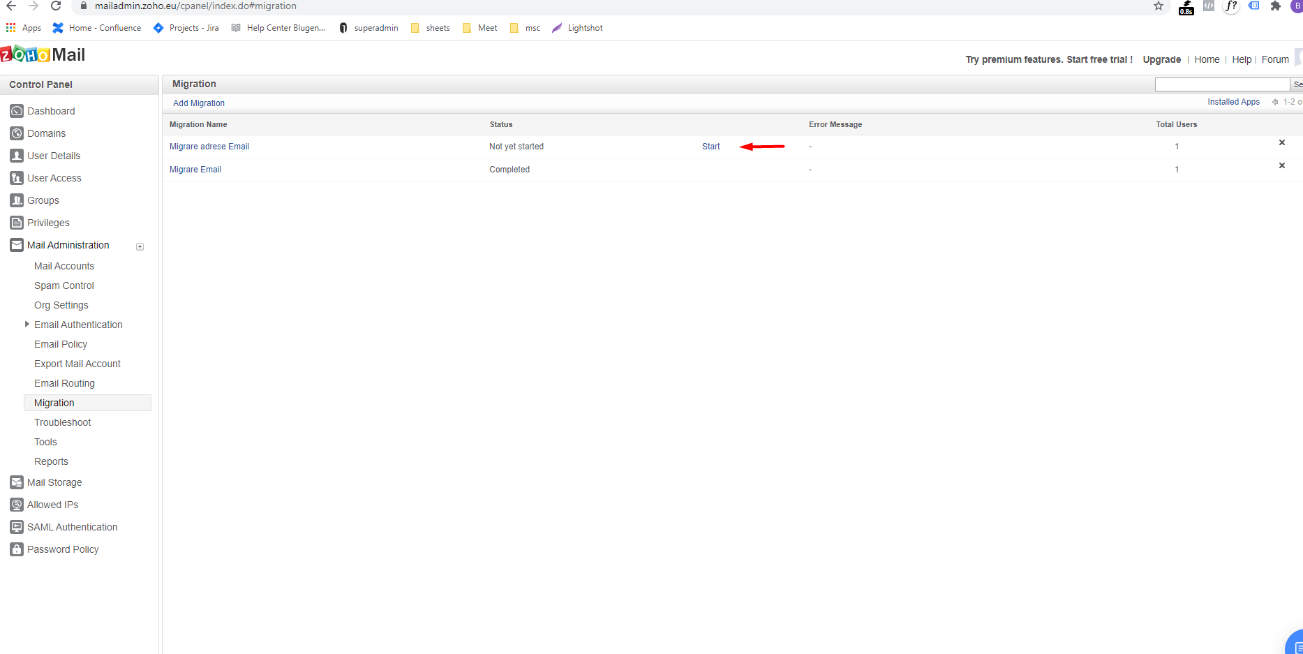 Configurarea serviciului de email Zoho – captură de ecran 14