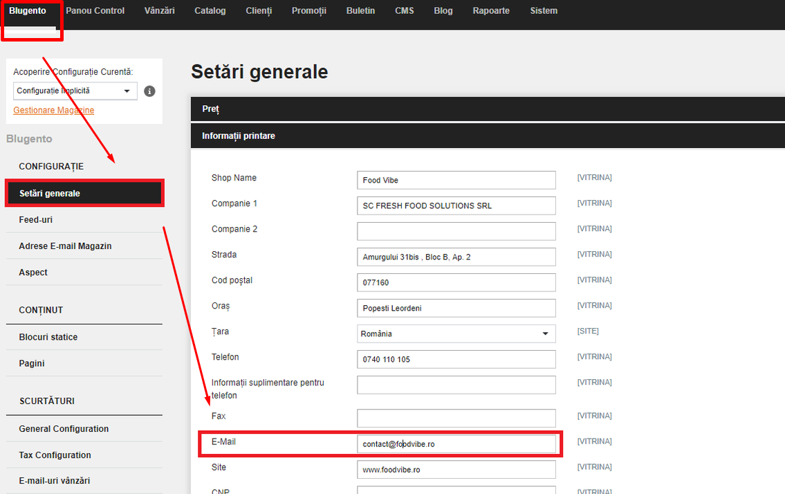 Configurarea căsuțelor de e-mail în magazin – captură de ecran 2