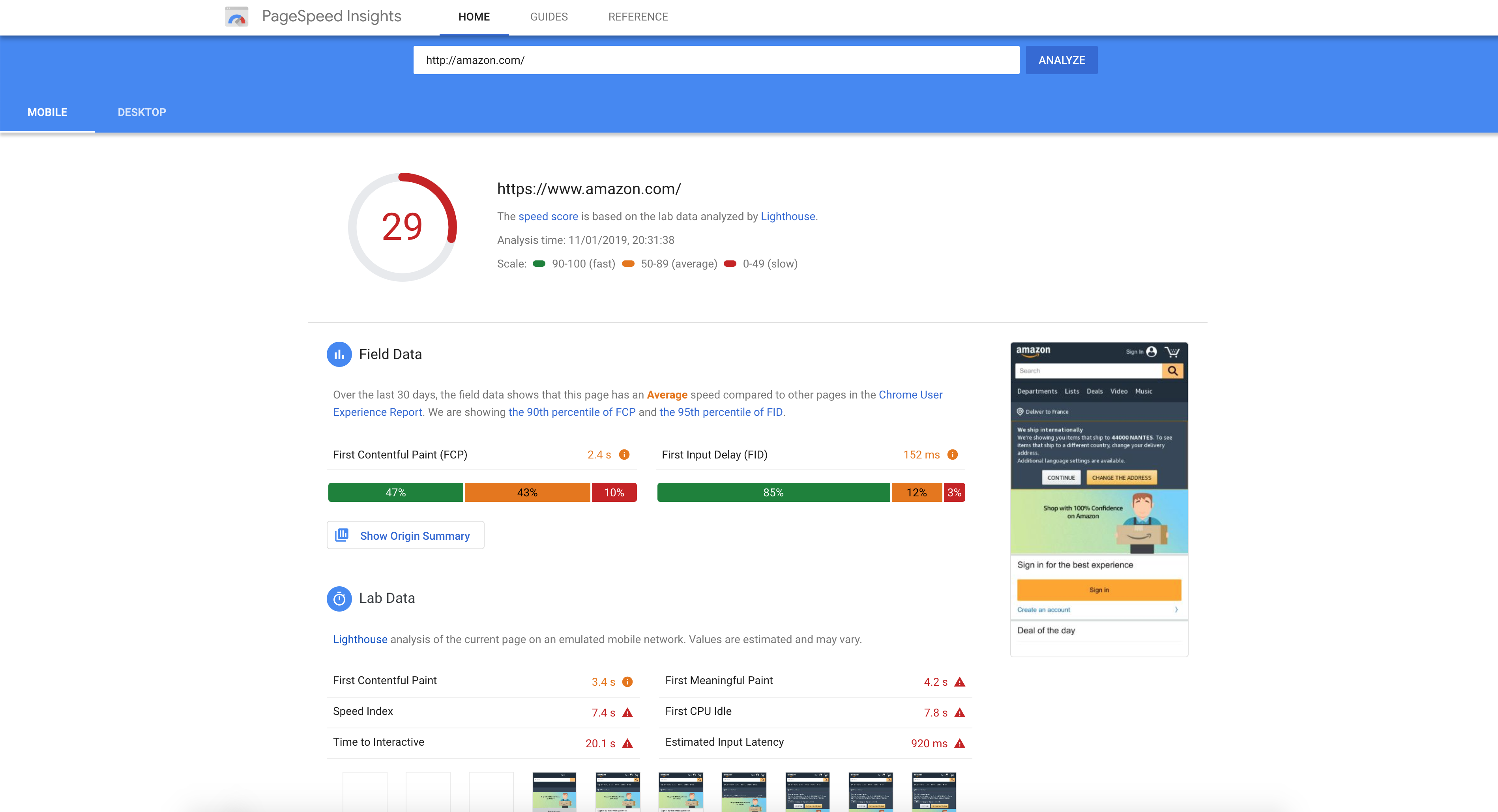 Google PageSpeed și PWA – captură de ecran 2
