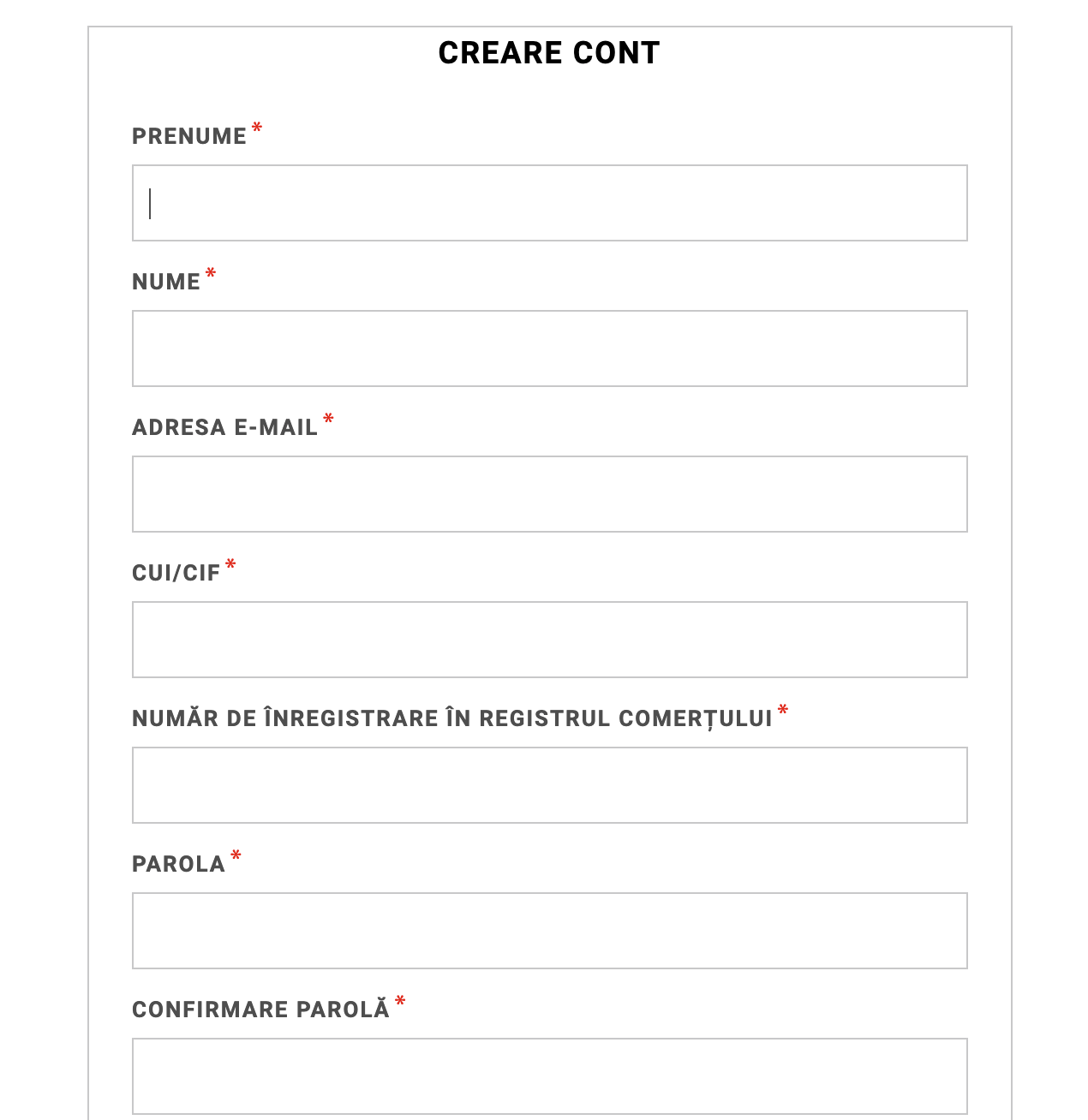 Înregistrare & aprobare cont utilizator – captură de ecran 1