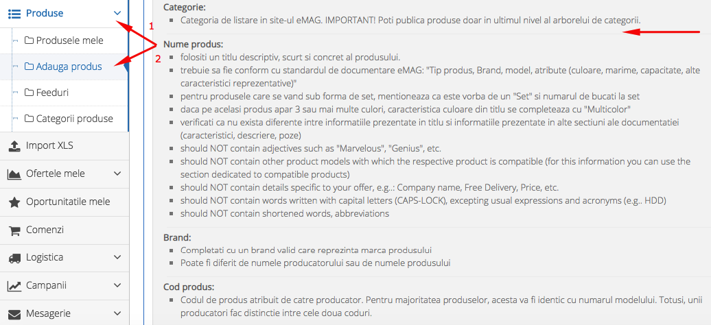 Importarea produselor in eMAG – captură de ecran 7