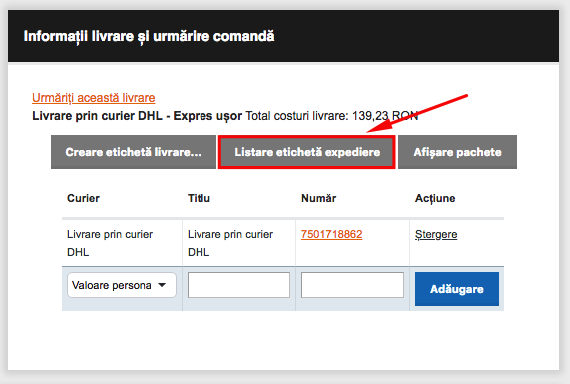 Generare AWB DHL – captură de ecran 11
