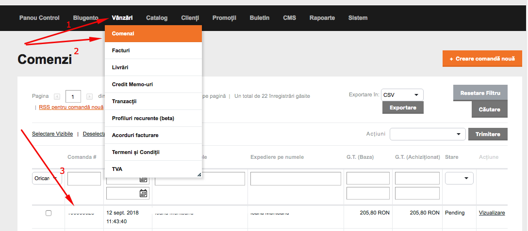Procesarea comenzilor prin BT Pay – captură de ecran 1