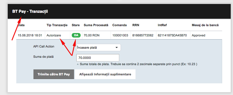Procesarea comenzilor prin BT Pay – captură de ecran 2