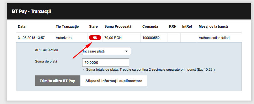 Procesarea comenzilor prin BT Pay – captură de ecran 3
