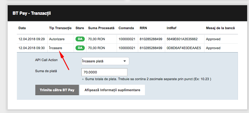 Procesarea comenzilor prin BT Pay – captură de ecran 5