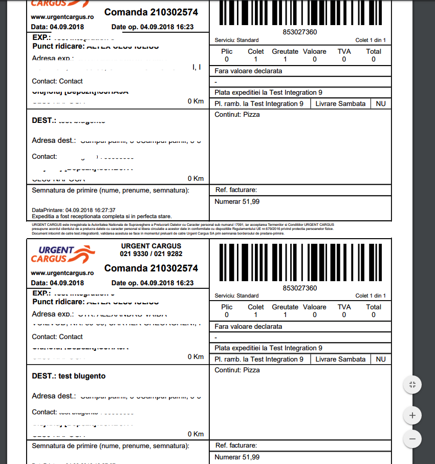 Expedierea comenzilor din platforma Blugento catre Urgent Cargus – captură de ecran 5