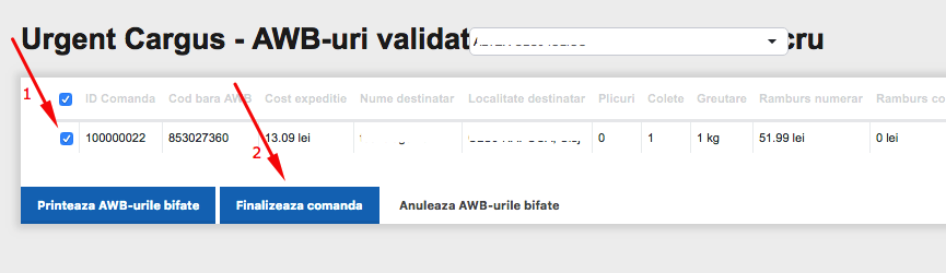 Expedierea comenzilor din platforma Blugento catre Urgent Cargus – captură de ecran 6