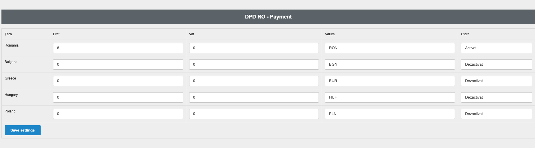 Configurare modul DPD – captură de ecran 3