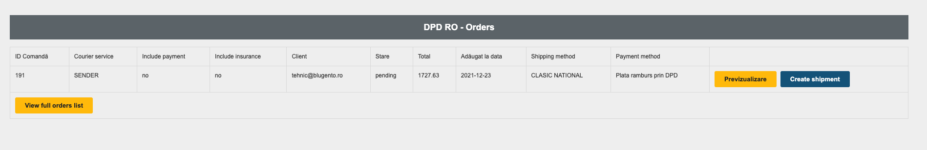 Configurare modul DPD – captură de ecran 4
