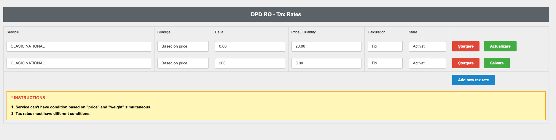 Configurare modul DPD – captură de ecran 5