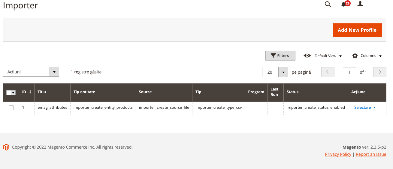 Import produse fișier CSV – captură de ecran 2